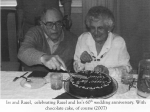 Razel would often make a chocolate cake on a Friday. When the kids came home from school, they would smell the chocolate in the kitchen. Razel would encourage the children to take "a small piece" of cake with a glass of skim milk. Typically by the time they finished their snack, half the cake had been consumed.